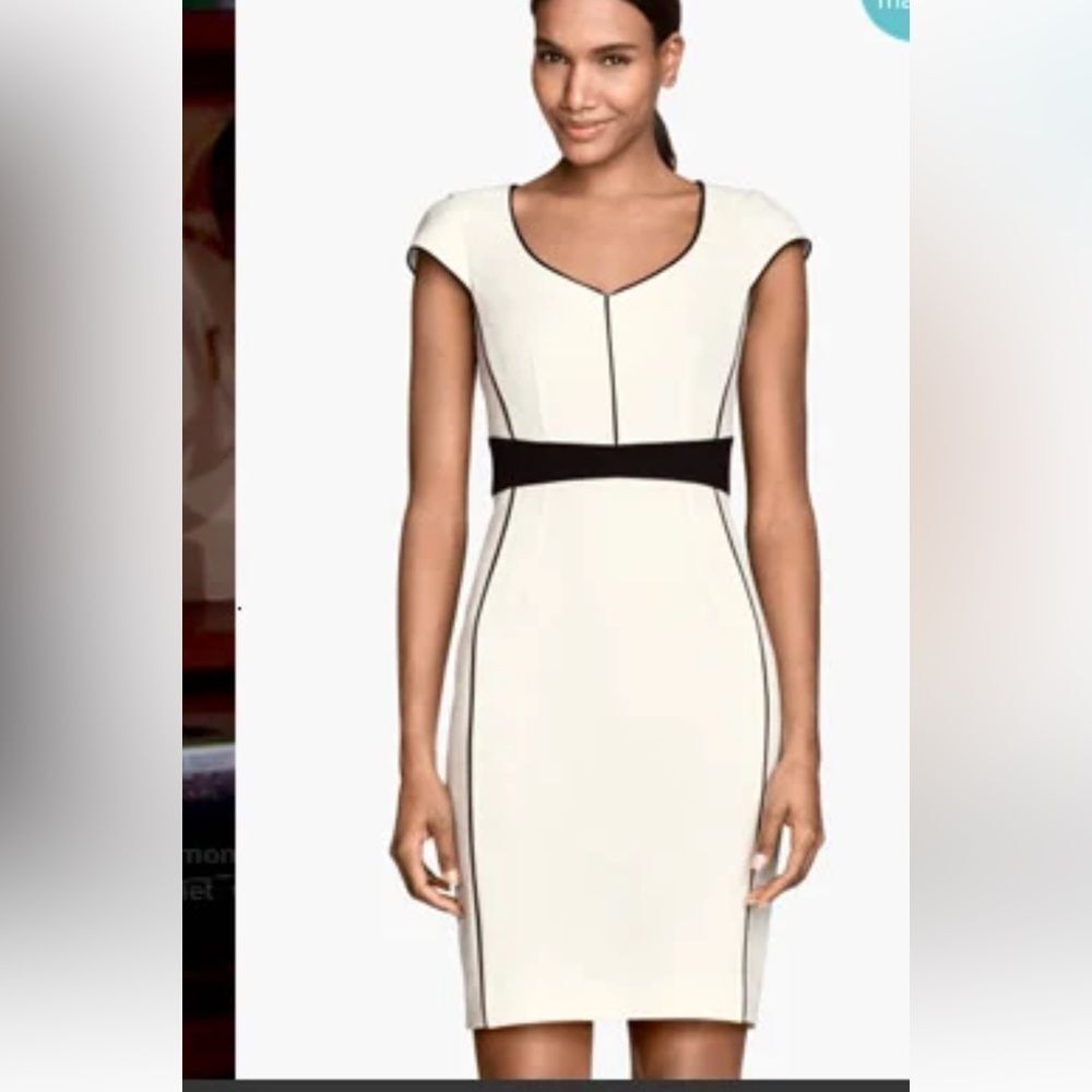 H&M Cream and Black Midi pencil dress Dress NWT size 4